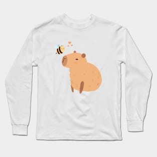 Cute capybara with a bee illustration Long Sleeve T-Shirt